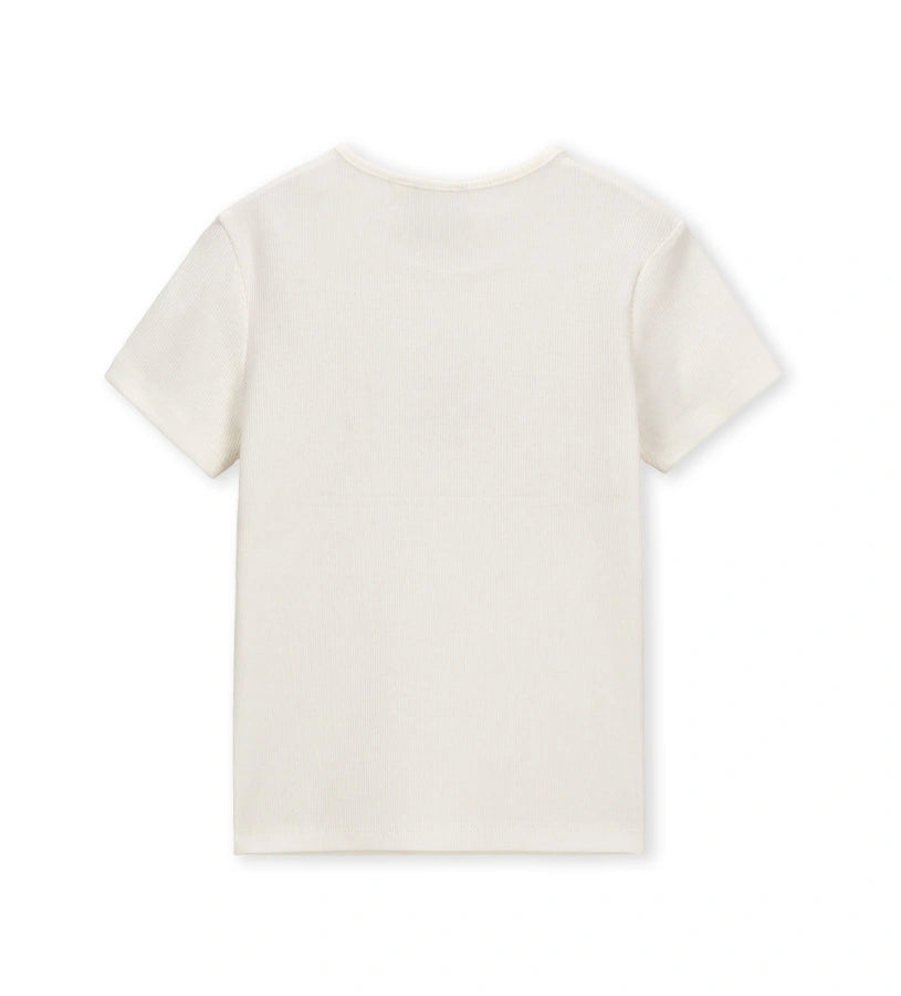 Λευκό παιδικό ribbed T-shirt Original Marines με χρυσό κέντημα σε σχήμα καρδιάς, για κορίτσια 5-14 ετών.