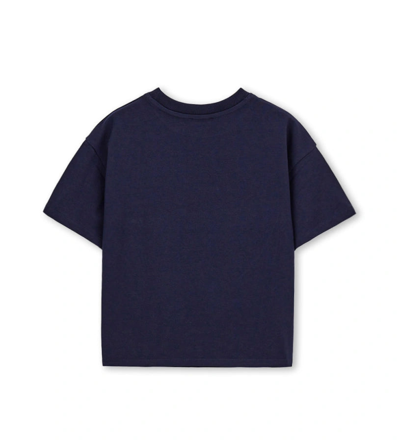 σκούρο μπλε κοριτσίστικο t-shirt Original Marines με ροζ μεταλλική στάμπα 90 και αρκουδάκι.