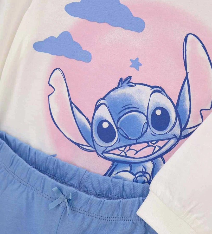 βρεφική βαμβακερή πυτζάμα Original Marines Disney Stitch με ζαχαρί μπλούζα και σιέλ παντελόνι.