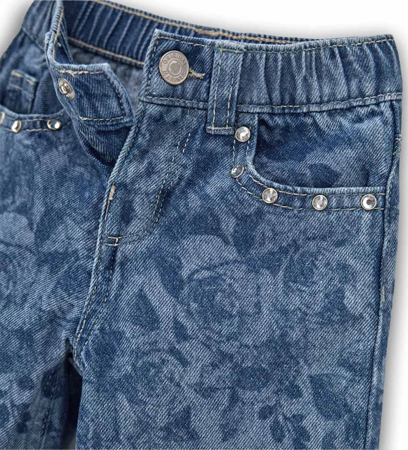 Μπλε παιδικό τζιν wide-leg παντελόνι Original Marines με allover μοτίβο και τσέπες, για κορίτσια 6 μηνών έως 5 ετών.