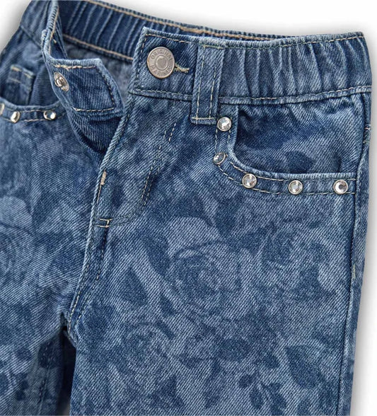 Μπλε παιδικό τζιν wide-leg παντελόνι Original Marines με allover μοτίβο και τσέπες, για κορίτσια 6 μηνών έως 5 ετών.