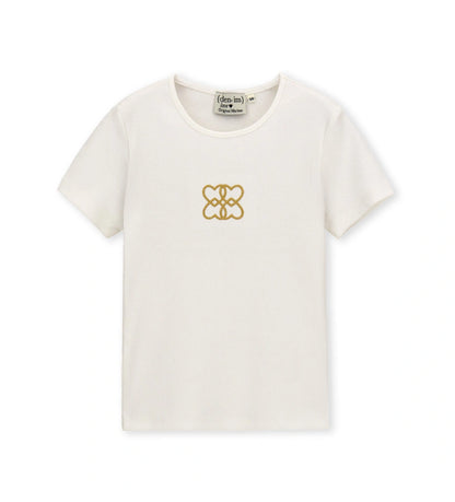 Λευκό παιδικό ribbed T-shirt Original Marines με χρυσό κέντημα σε σχήμα καρδιάς, για κορίτσια 5-14 ετών.