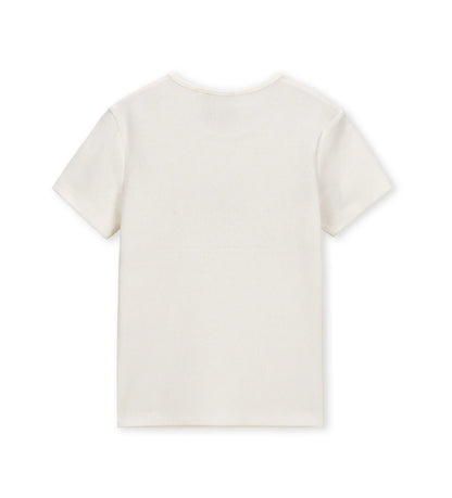 Λευκό παιδικό ribbed T-shirt Original Marines με χρυσό κέντημα σε σχήμα καρδιάς, για κορίτσια 5-14 ετών.