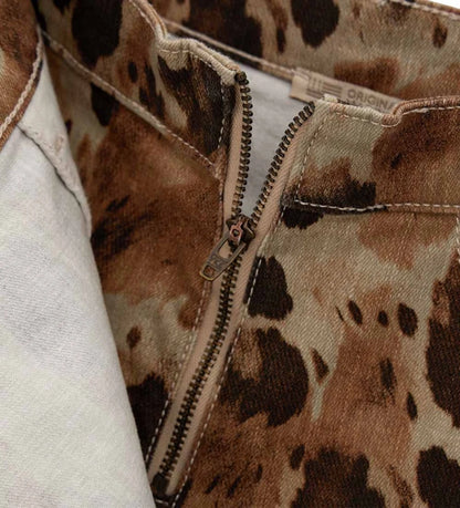 καφέ animal print κοριτσίστικη φούστα-σορτς Original Marines με μεταλλικό κουμπί και τσέπες.