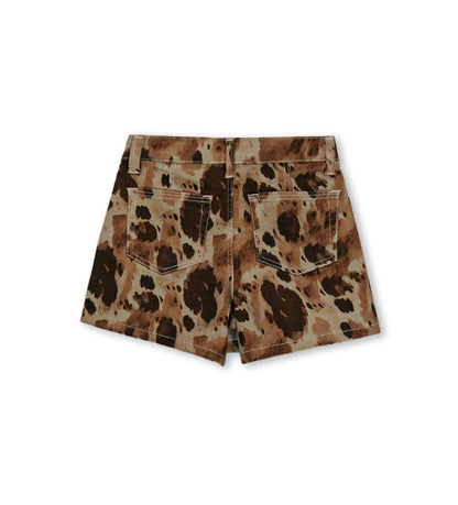 καφέ animal print κοριτσίστικη φούστα-σορτς Original Marines με μεταλλικό κουμπί και τσέπες.