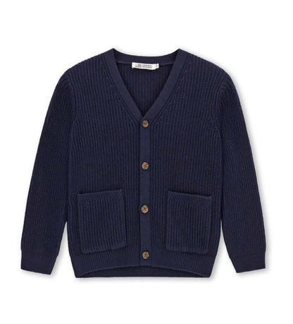 σκούρα μπλε αγορίστικη πλεκτή ζακέτα cardigan Original Marines με κουμπιά και τσέπες.