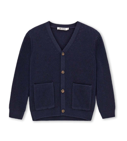 σκούρα μπλε αγορίστικη πλεκτή ζακέτα cardigan Original Marines με κουμπιά και τσέπες.