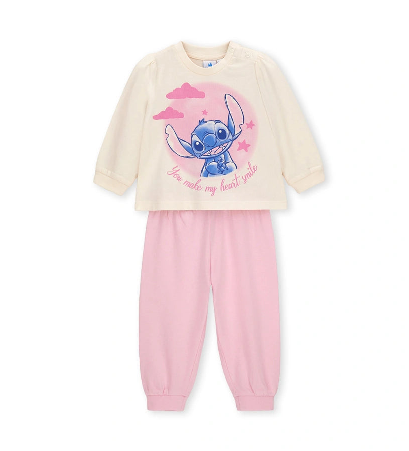 βρεφική βαμβακερή πυτζάμα Original Marines Disney Stitch με ζαχαρί μπλούζα και ροζ παντελόνι.