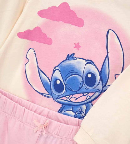 βρεφική βαμβακερή πυτζάμα Original Marines Disney Stitch με ζαχαρί μπλούζα και ροζ παντελόνι.