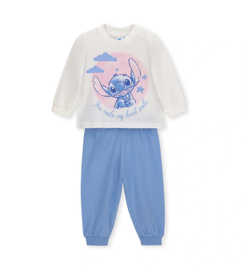 βρεφική βαμβακερή πυτζάμα Original Marines Disney Stitch με ζαχαρί μπλούζα και σιέλ παντελόνι.