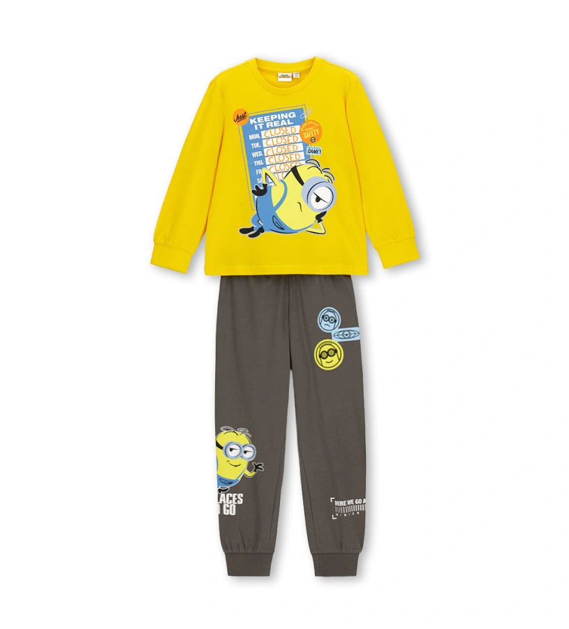 κίτρινη αγορίστικη βαμβακερή πυτζάμα Original Marines Minions με γκρι παντελόνι.