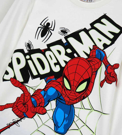 λευκή αγορίστικη βαμβακερή πυτζάμα Original Marines Marvel Spider-Man με μπλε παντελόνι.
