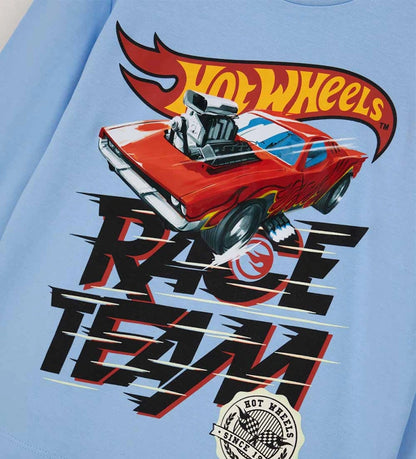 σιέλ αγορίστικη βαμβακερή πυτζάμα Original Marines Hot Wheels με μπλε παντελόνι