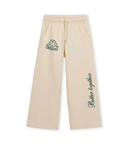 μπεζ κοριτσίστικο παντελόνι φόρμας wide leg Original Marines Kappa με πράσινες στάμπες