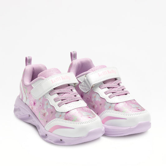 Ζευγάρι Lelli Kelly sneaker για κορίτσι με ροζ floral σχέδια και λευκές λεπτομέρειες.