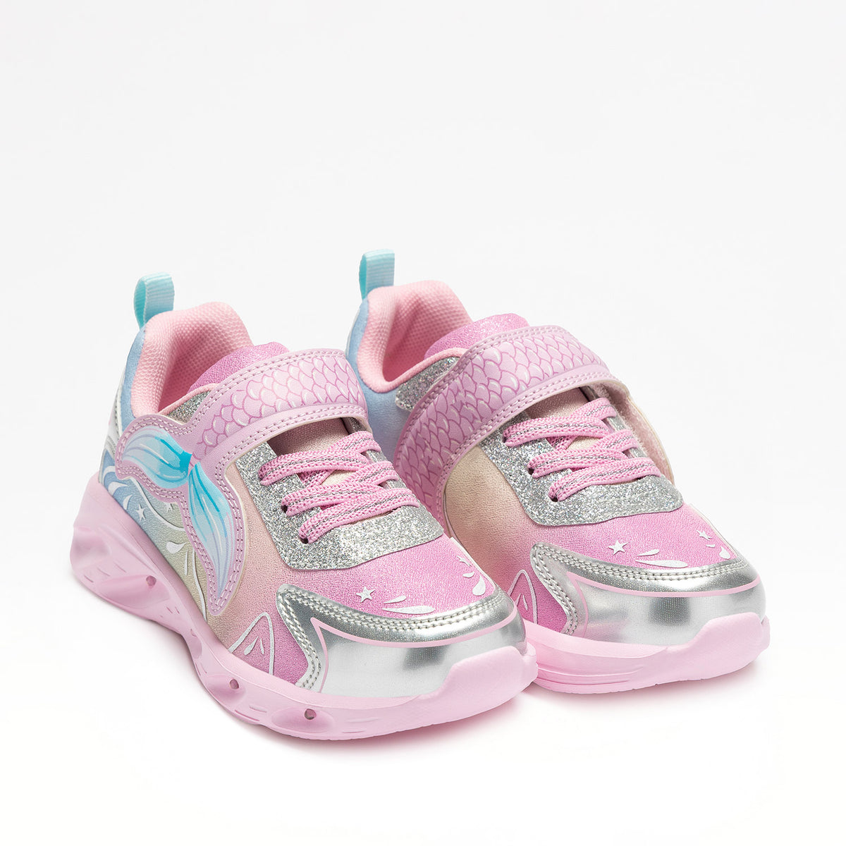 Ζευγάρι Lelli Kelly sneaker για κορίτσι με φωτάκια και ροζ floral σχέδια με λευκές λεπτομέρειες.